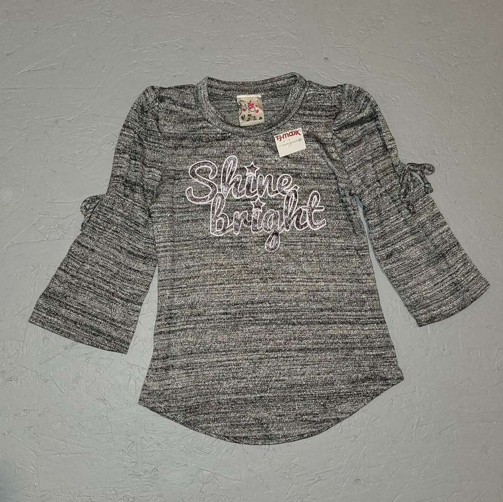 Girls "Shine Bright" Light Sweater, Size 10, Gray